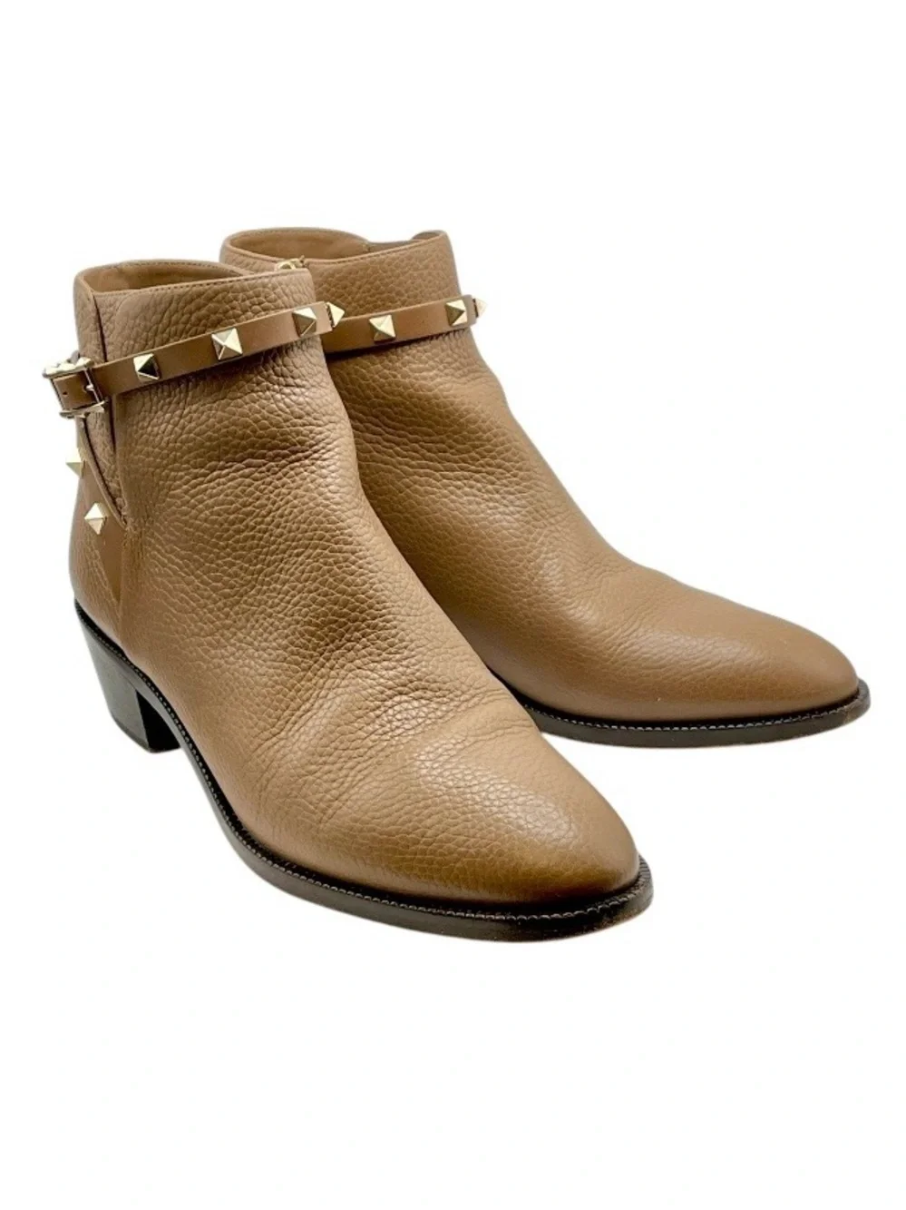 Valentino Rockstud Harness Leather Ankle Boots Poudre Tan EU 41 US 10.5